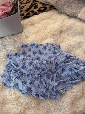 Altar'd State Light Blue Floral Ruffled Mini Skirt